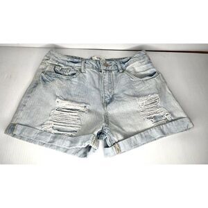 Forever 21 Ripped Distressed Blue White wash Denim Womens Shorts Size 27
